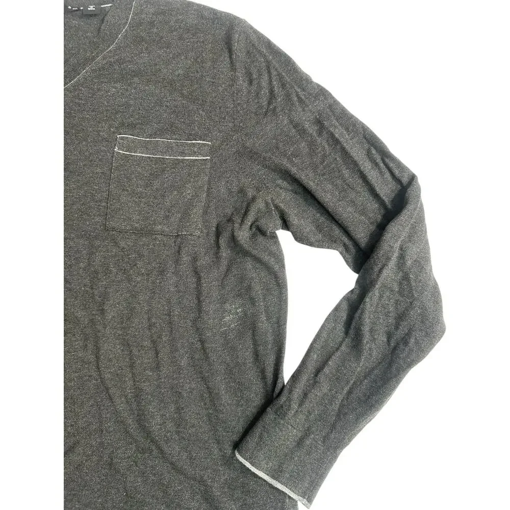 Hugo Boss Sweater V-neck Gray Cashmere & Cotton Slim Fit Blend Pullover